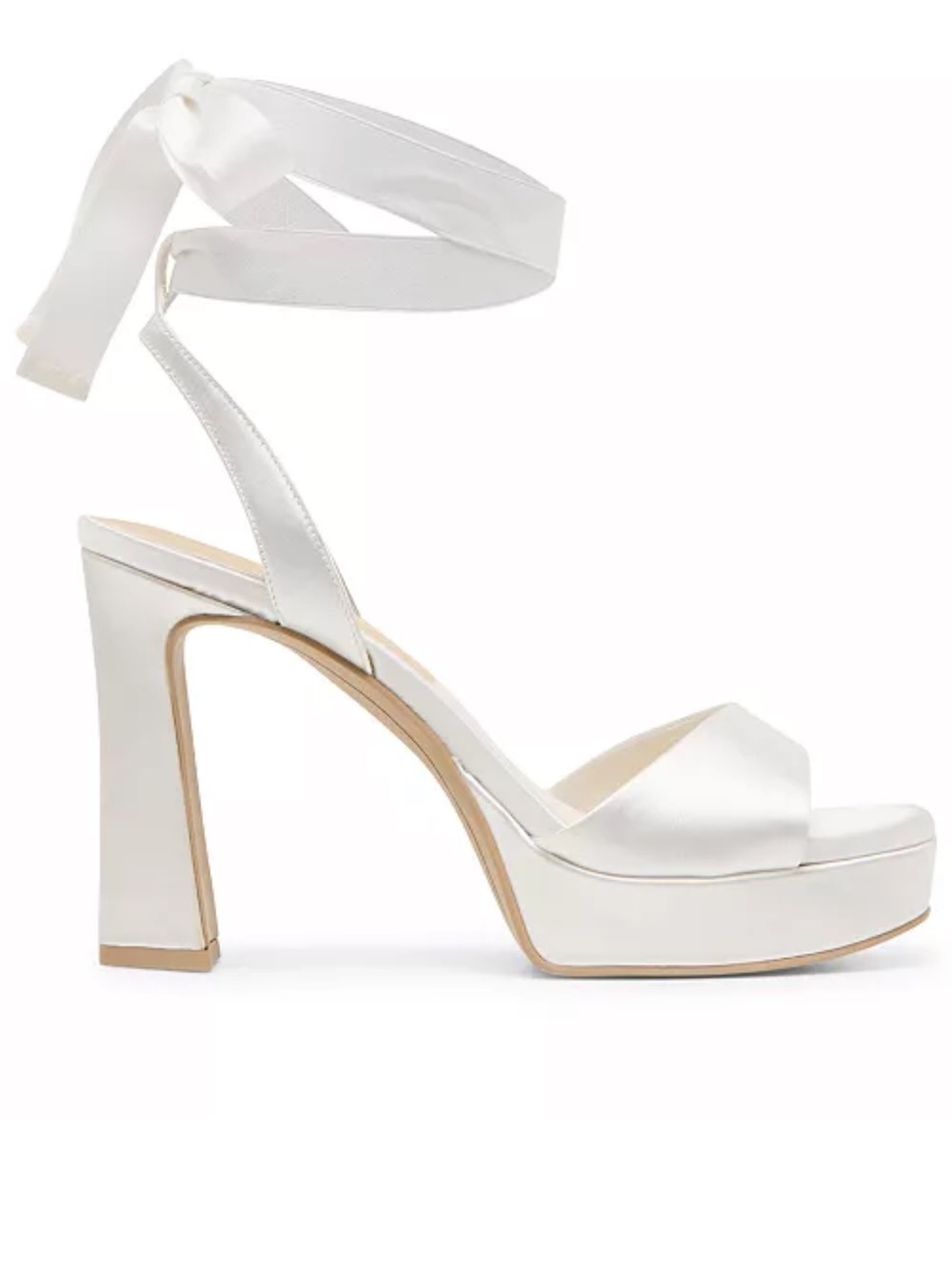 Satin Ankle-Tie Platform Sandals - White